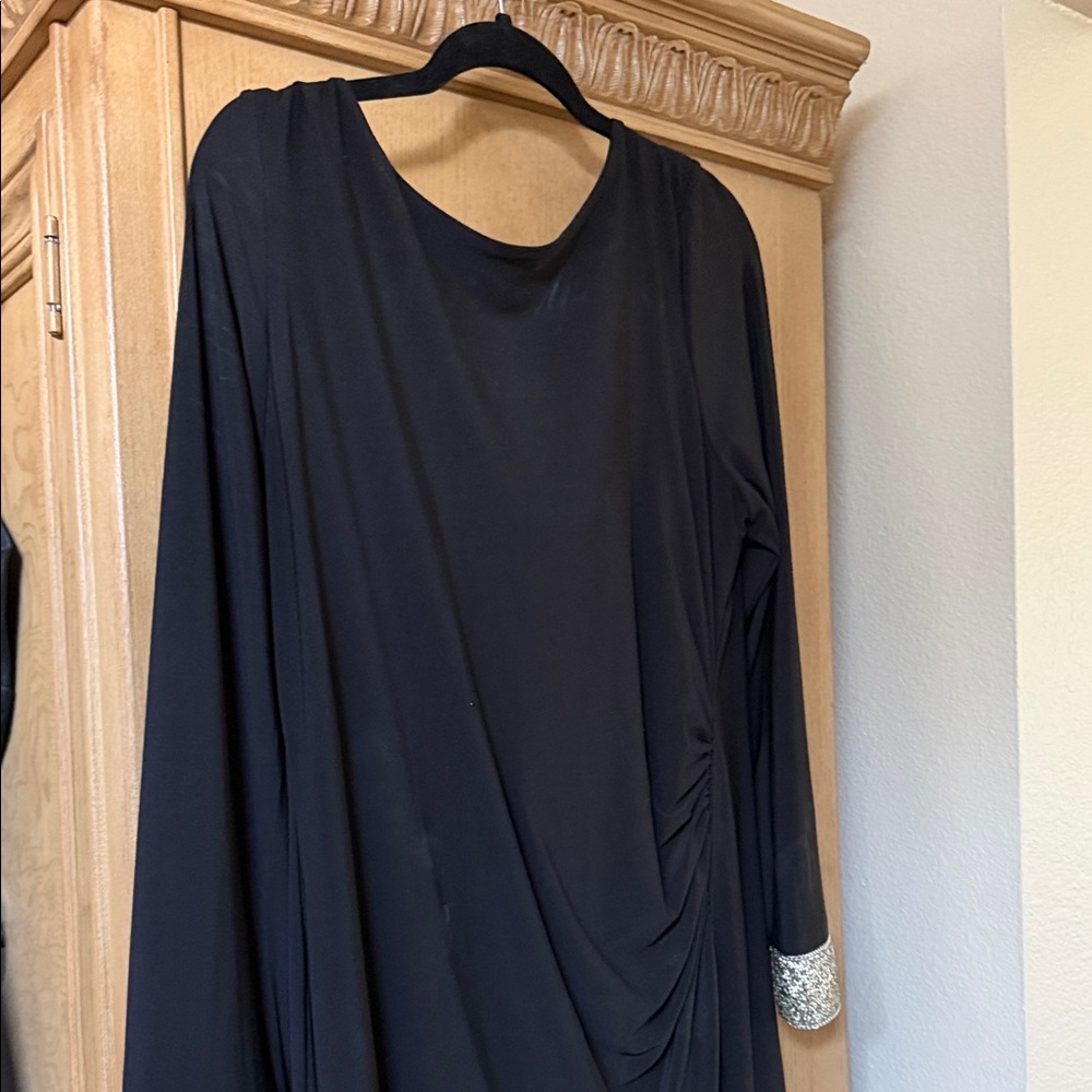 MARINA Black Backless Dress with Silver Accents